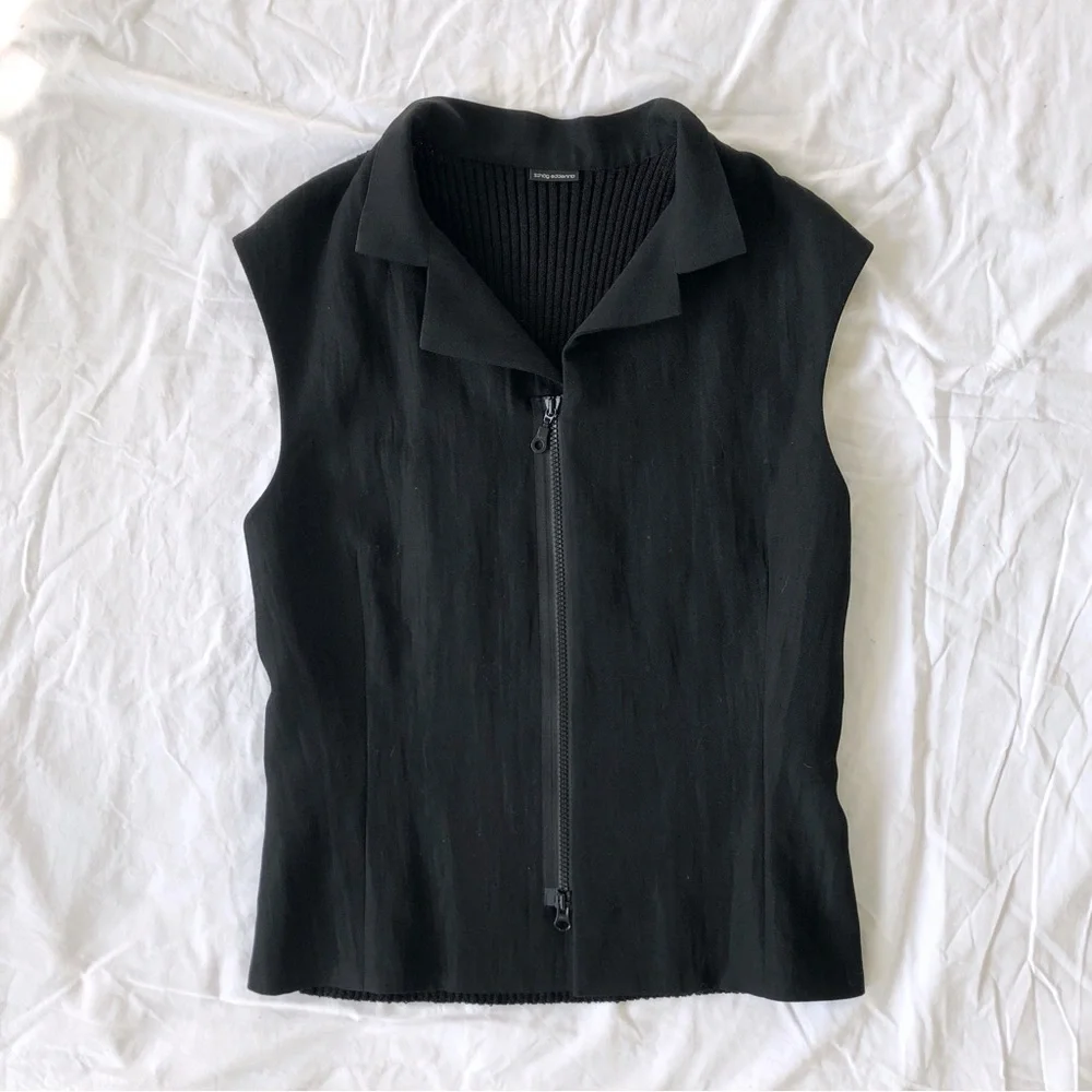 Annette Gortz Nandi Black Wool Blend Knit Back Full Zip Jacket Vest - Picture 1 of 7